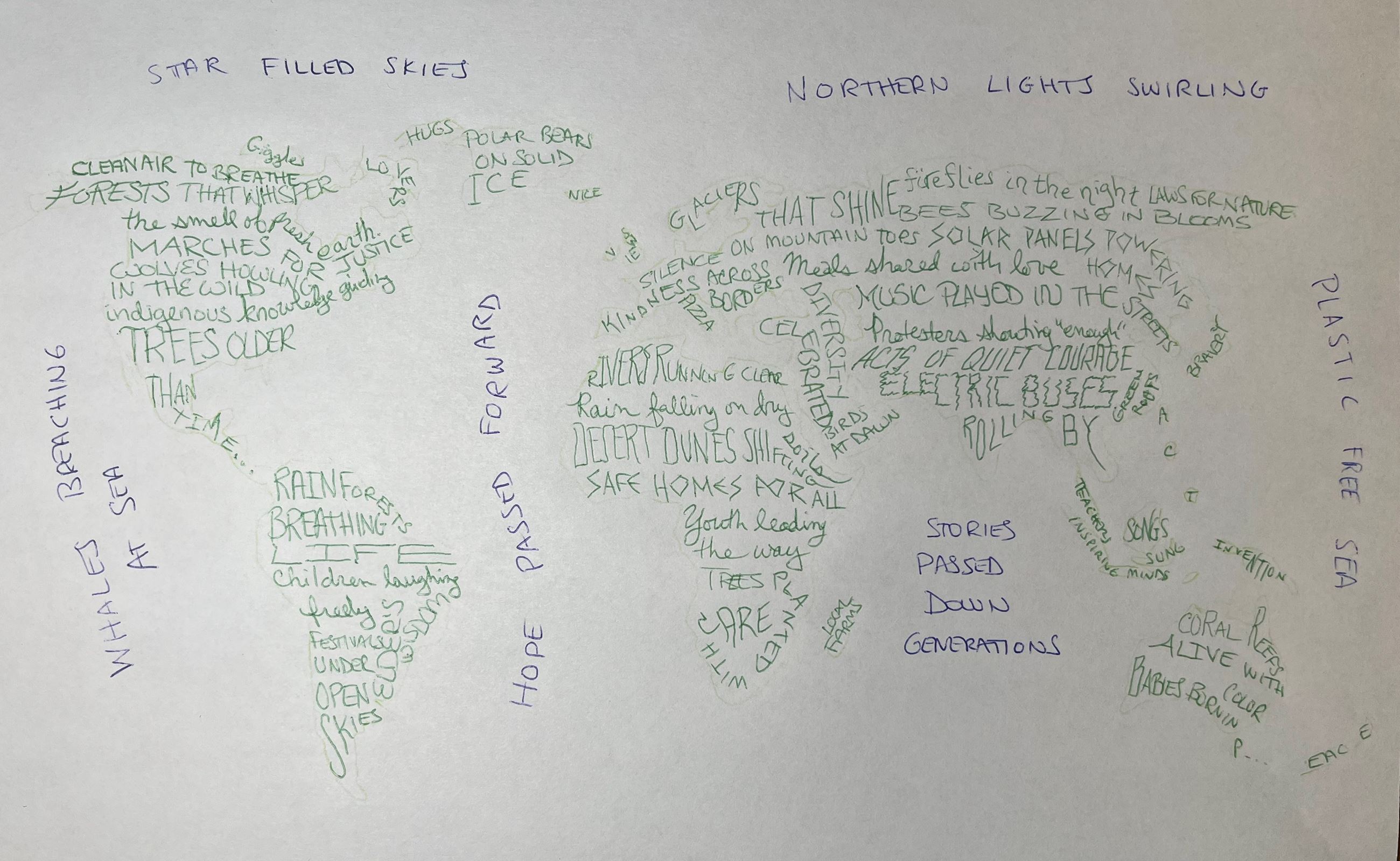 World map made of words and phrases about nature and environmental themes